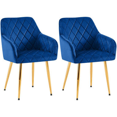 CLP Set van 2 Eetkamerstoel Monett goud Frame - Fluweel - donkerblauw product
