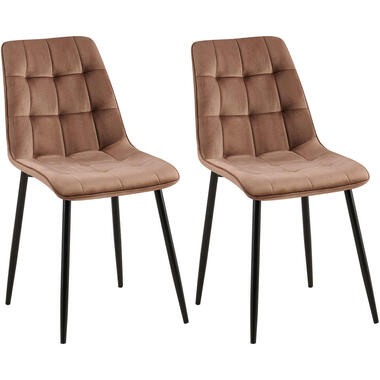 CLP Set van 2 Eetkamerstoel Gifford mat zwart Frame - Fluweel - bruin product