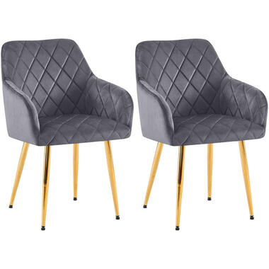 CLP Set van 2 Eetkamerstoel Monett goud Frame - Fluweel - donkergrijs product