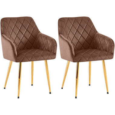 CLP Set van 2 Eetkamerstoel Monett goud Frame - Fluweel - bruin product
