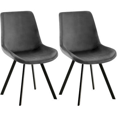 CLP Set van 2 Eetkamerstoel Lewes zwart Frame - Fluweel - donkergrijs product