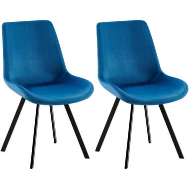 CLP Set van 2 Eetkamerstoel Lewes zwart Frame - Fluweel - donkerblauw product