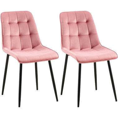 CLP Set van 2 Eetkamerstoel Gifford mat zwart Frame - Fluweel - roze product