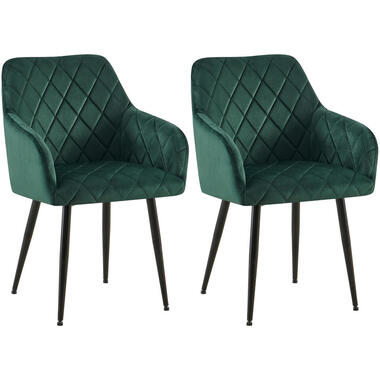 CLP Set van 2 Eetkamerstoel Monett zwart Frame - Fluweel - groen product