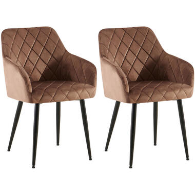 CLP Set van 2 Eetkamerstoel Monett zwart Frame - Fluweel - bruin product