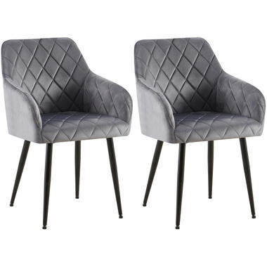 CLP Set van 2 Eetkamerstoel Monett zwart Frame - Fluweel - donkergrijs product