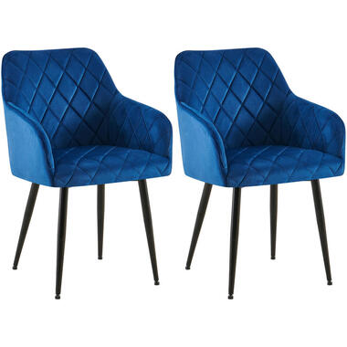 CLP Set van 2 Eetkamerstoel Monett zwart Frame - Fluweel - donkerblauw product