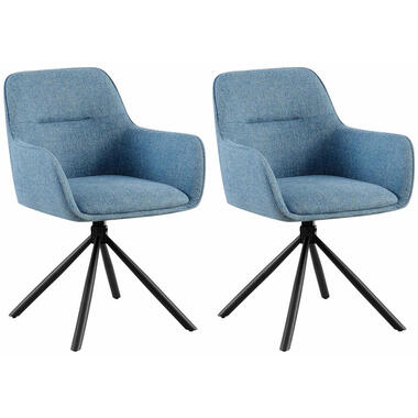 CLP Set van 2 Eetkamerstoel Tipton zwart Frame - Stof - blauw product