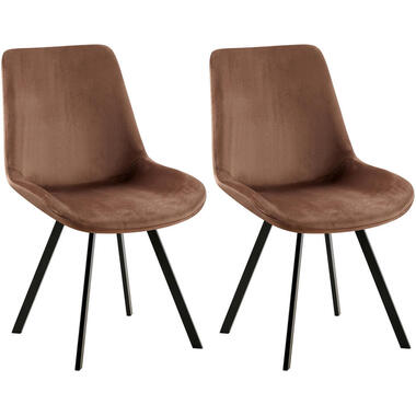 CLP Set van 2 Eetkamerstoel Lewes zwart Frame - Fluweel - bruin product