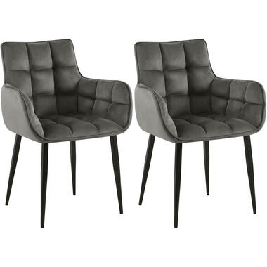 CLP Set van 2 Eetkamerstoel Tirana zwart Frame - Fluweel - antraciet product