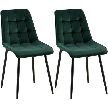 CLP Set van 2 Eetkamerstoel Gifford mat zwart Frame - Fluweel - groen product