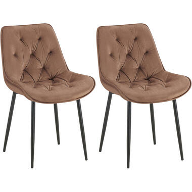 CLP Set van 2 Eetkamerstoel Wallace zwart Frame - Fluweel - bruin product