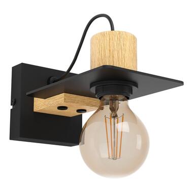 EGLO Bramerton Wandlamp - E27 - Staal/Hout - Zwart/Bruin product