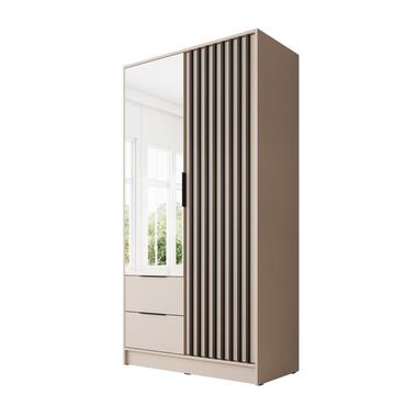 Meubella - Kledingkast Nairobi - Beige - Zwart - 105 cm - met spiegel product