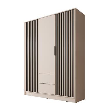Meubella - Kledingkast Nairobi - Beige - Zwart - 155 cm product