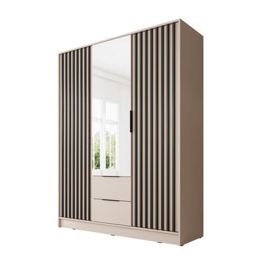 Meubella - Kledingkast Nairobi - Beige - Zwart - 155 cm - met spiegel product