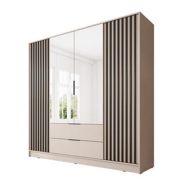 Meubella - Kledingkast Nairobi - Beige - Zwart - 206 cm - met spiegel product