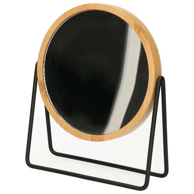 Make-up spiegel - 3x zoom - bamboe/hout - 17 x 20 cm - bruin/zwart product