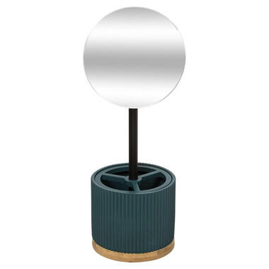 Make-up organizer/opberger met spiegel 14 x 14 x 35 cm petrol blauw product