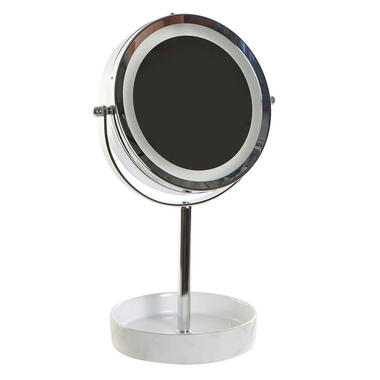Luxe badkamerspiegel / make-up spiegel met LED verlichting rond zilver metaal D1 product