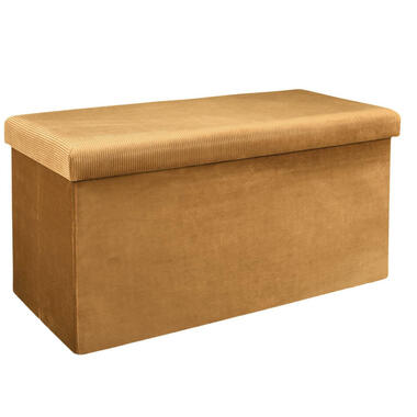 Home Deco Poef Velvet - opbergbox - okergeel - 76 x 38 cm product