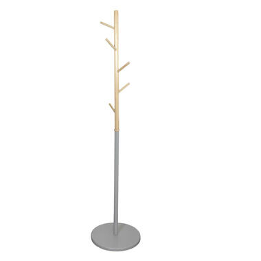 Home Deco Factory Kapstok - grijs - metaal/hout - 6 haken - 180cm product