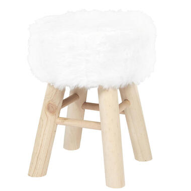 Home Deco Factory Bijzet krukje Pluche - dennenhout - 28 x 40 cm product