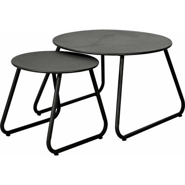 H&S Bijzettafels - rond - set - zwart - metaal - 60 en 40 cm product