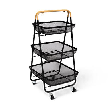 5Five Keuken/badkamer opberg trolley - 3 laags - zwart product