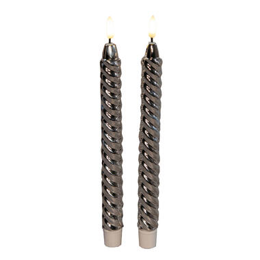 Anna's Collection LED dinerkaarsen - 2x -zilver - 25 cm - swirl product