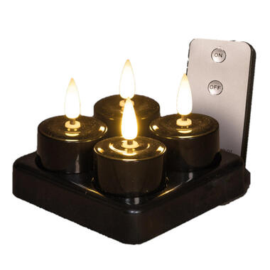 Anna's Collection LED waxinelichtjes - 4x -zwart - oplaadbaar product