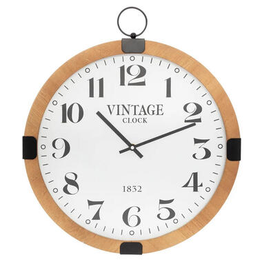 Atmosphera Wandklok/muur klok Vintage - D38 cm - hout - naturel product