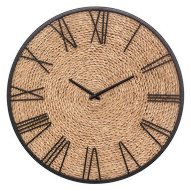 Atmosphera Wandklok/muur klok Mumbai - D50 cm - metaal/jute product