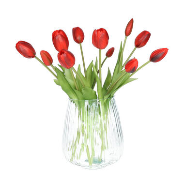 Bellatio Design Kunst tulpen boeket Bella - 12x stuks - rood - 40 cm product