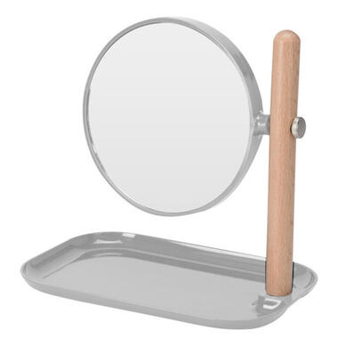 Badkamerspiegel / make-up spiegel rond dubbelzijdig lichtgrijs met opbergbakje L product
