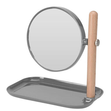 Badkamerspiegel / make-up spiegel rond dubbelzijdig donkergrijs met opbergbakje product