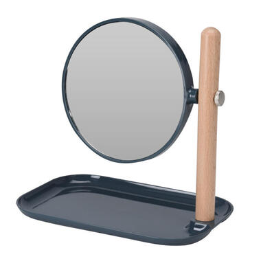 Badkamerspiegel / make-up spiegel rond dubbelzijdig navy blauw met opbergbakje L product