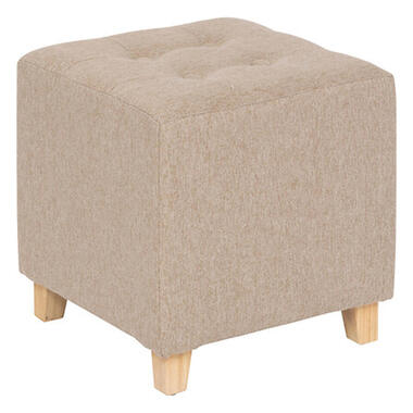 Atmosphera krukje/poef - hout/stof - beige - D35 x H35 cm product
