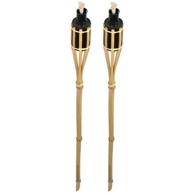 Bellatio design Tuinfakkels - 2x stuks - bamboe - 60 cm - navulbaar product