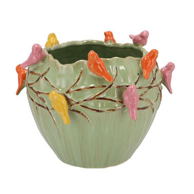 DK Design Bloempot/plantenpot Vogels - pistache - D26 x H20 cm product