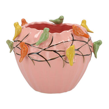 DK Design Bloempot/plantenpot Vogels - roze - D26 x H20 cm product