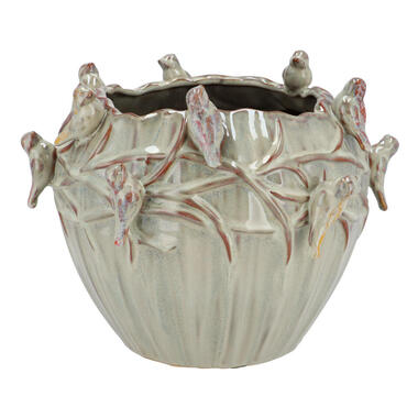 DK Design Bloempot/plantenpot Vogels - mosgroen - D28 x H22 cm product