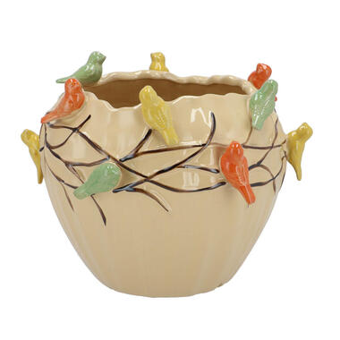DK Design Bloempot/plantenpot Vogels - zandkleurig - D28 x H22 cm product