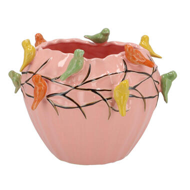 DK Design Bloempot/plantenpot Vogels - roze - D19 x H15 cm product