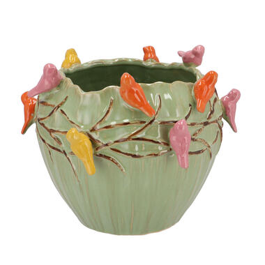 DK Design Bloempot/plantenpot Vogels - pistache - D28 x H22 cm product