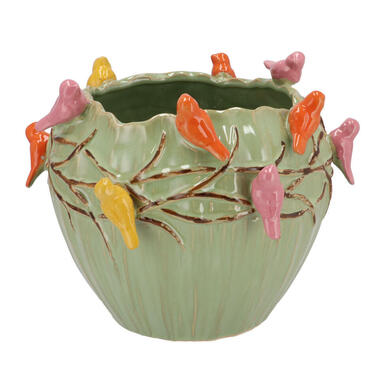 DK Design Bloempot/plantenpot Vogels - pistache - D19 x H15 cm product
