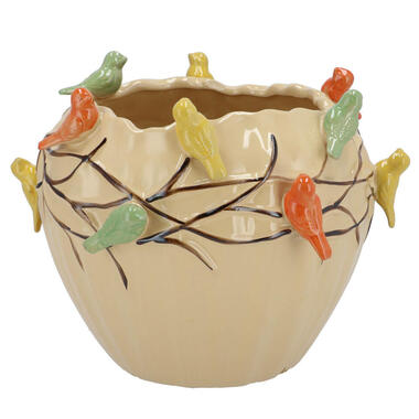 DK Design Bloempot/plantenpot Vogels - zandkleurig - D26 x H20 cm product