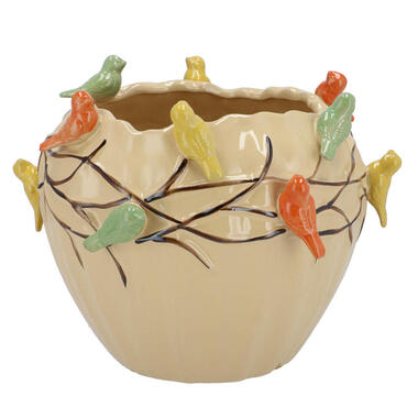 DK Design Bloempot/plantenpot Vogels - zandkleurig - D19 x H15 cm product