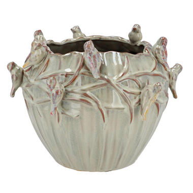 DK Design Bloempot/plantenpot Vogels - mosgroen - D19 x H15 cm product