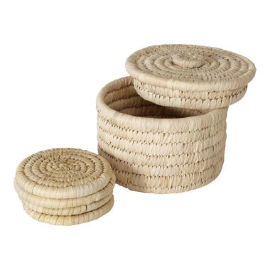 Deco Boltze glazen onderzetter - 5x - zeegras - 11 cm - opbergmandje product